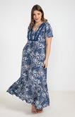 Robe longue à imprimé bicolore fleurs