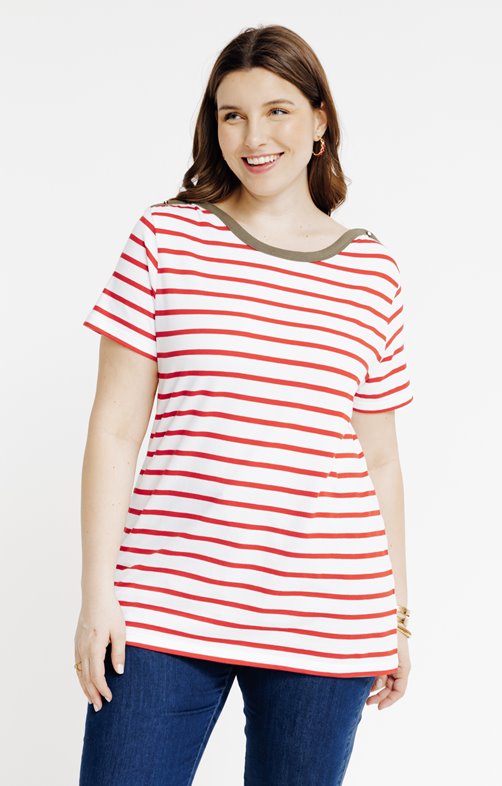 Tee-shirt marinière col bateau contrasté