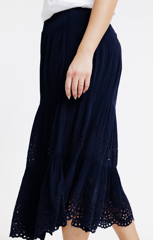 Jupon crepon ?� broderie ajour?�e - 41,97�?� - MARINE - Toscane