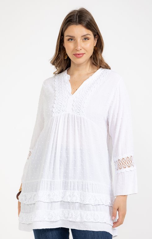 Tunique plumetis avec broderies