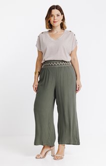 Pantalon large crêpon brodé