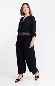 Pantalon large crêpon brodé