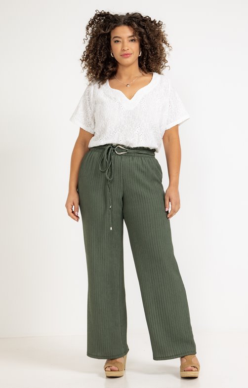 Pantalon maille légère ceinture à boucle