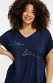 T-shirt chat fond marine lurex silver