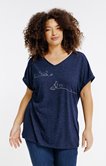 T-shirt chat fond marine lurex silver