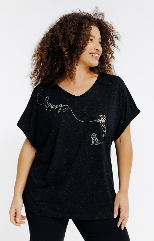 T-shirt teckel fond noir foil gold