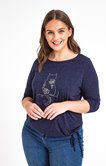 Tee-shirt uni avec chat en strass 
