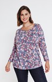 Tee-shirt col plastron et strass fleurs