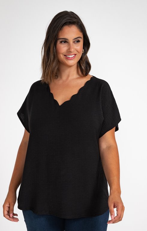 Tee-shirt uni col festonné