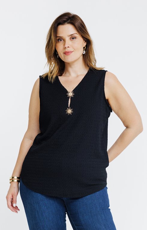 Débardeur uni avec boutons fantaisies