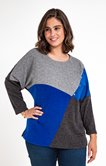 PULL COL ROND PATCH GRIS ET BLEU