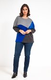 PULL COL ROND PATCH GRIS ET BLEU