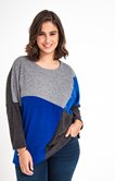 PULL COL ROND PATCH GRIS ET BLEU