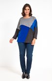 PULL COL ROND PATCH GRIS ET BLEU