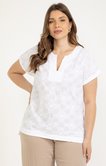 Tee-shirt bi matière losanges/fleurs 3D 