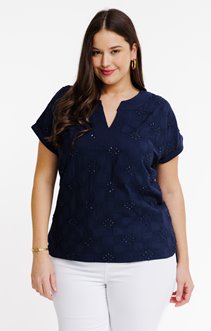 Tee-shirt bi matière losanges/fleurs 3D 