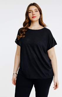 Tee-shirt uni col rond avec tresse