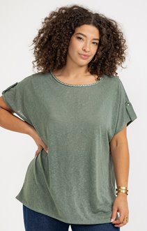 Tee-shirt uni col rond avec tresse