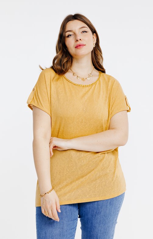 Tee-shirt uni col rond avec tresse