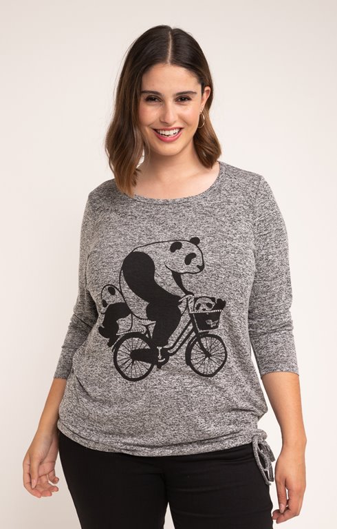 Tee-shirt chiné col rond imprimé panda