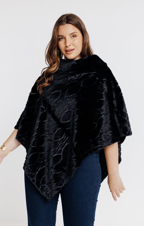 Poncho avec torsade fausse fourrure