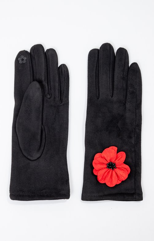 Gants en suédine à fleur coquelicot