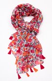 Foulard imprimé fleurs à pompon