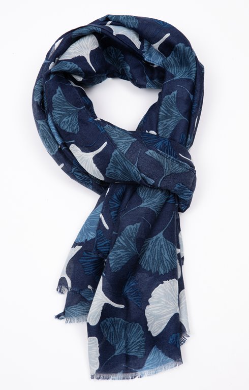 Foulard bleu imprimé ginkgo