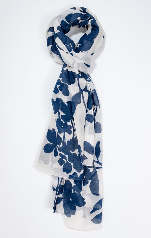 Foulard coton à fleurs bleues