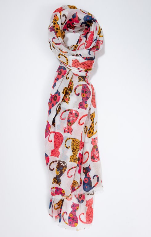 Foulard multicolore à imprimé chats