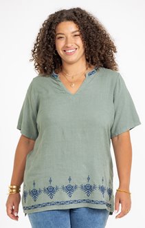 Tunique unie en lin avec broderies