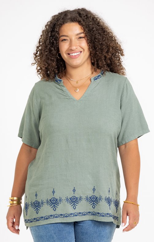 Tunique unie en lin avec broderies