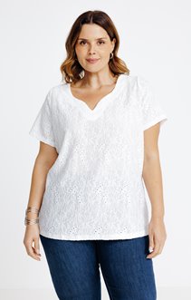 Tee-shirt uni broderie anglaise
