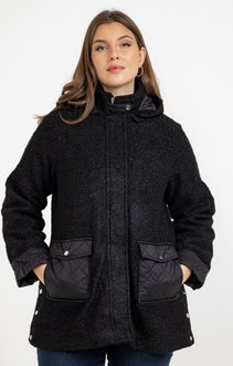 Manteau bi-matière avec capuche