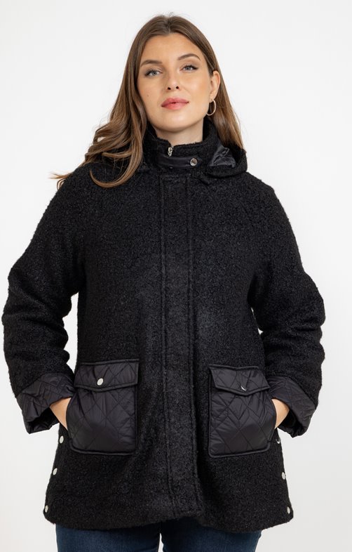 Manteau bi-matière avec capuche