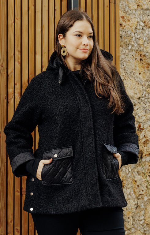 Manteau bi-matière avec capuche