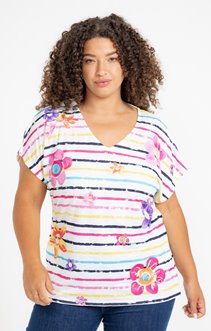 Tee-shirt rayé imprimé fleurs