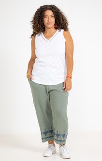 Pantacourt lin viscose brodé
