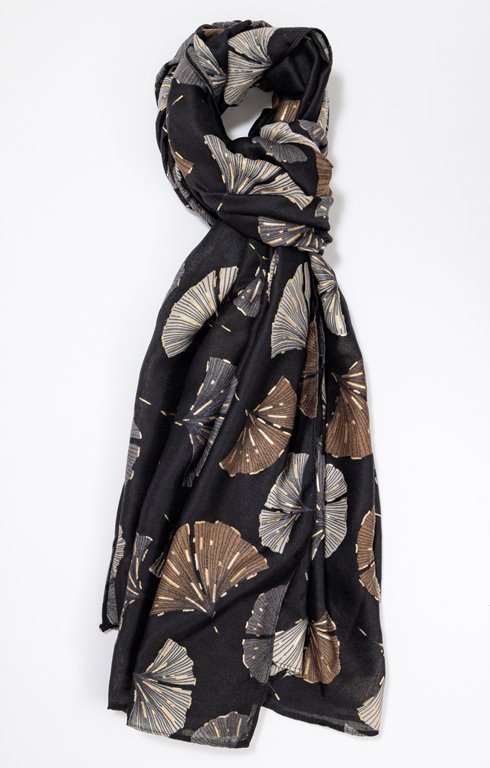 Foulard imprimé ginkgo noir et brun