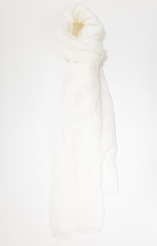 Foulard écru brodé à fleurs