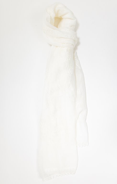 Foulard écru brodé à fleurs