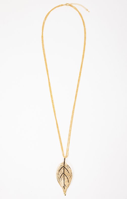 Sautoir feuille avec strass