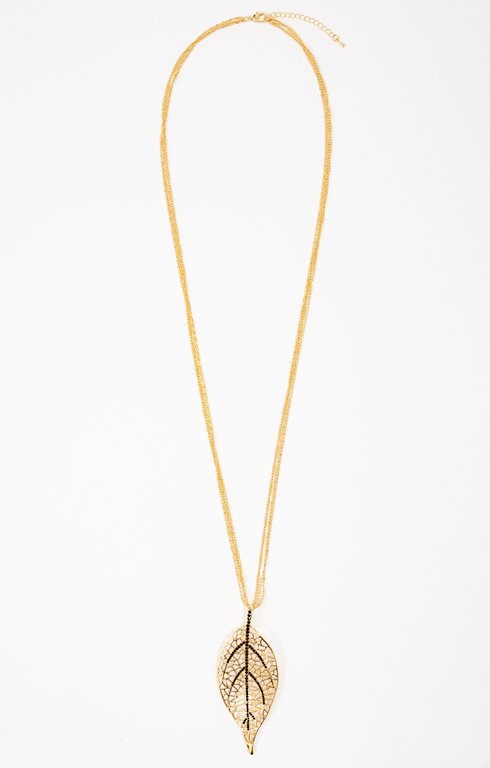 Sautoir feuille avec strass