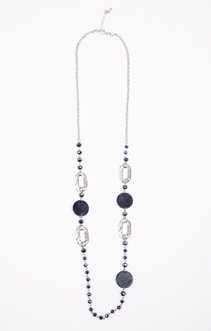 Sautoir argenté marine anneaux perles