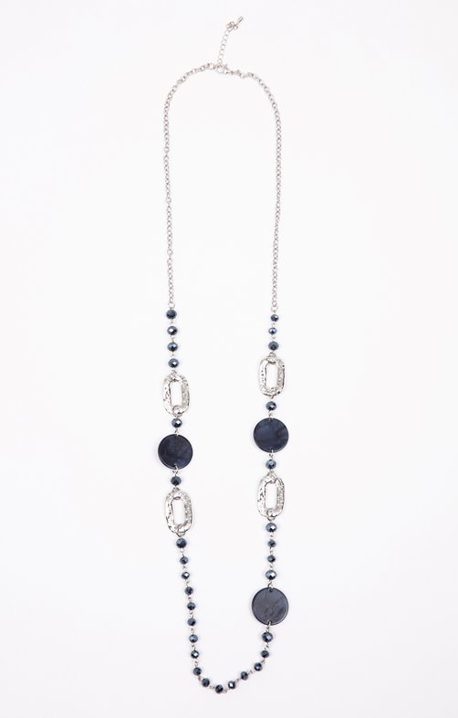 Sautoir argenté marine anneaux perles