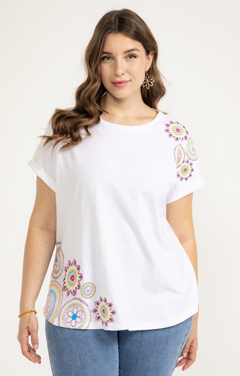 Tee-shirt avec broderies colorées