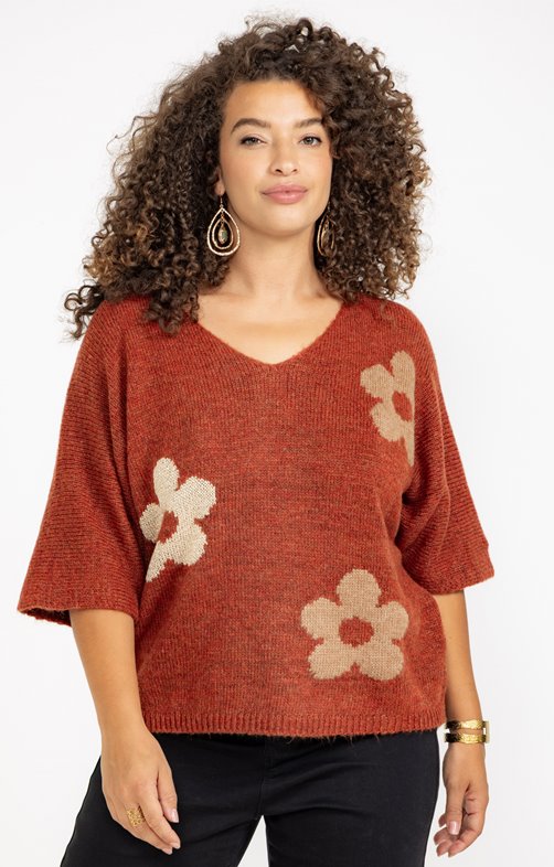 Pull avec fleurs fantaisie