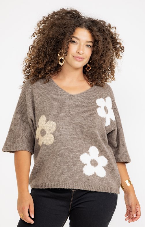 Pull avec fleurs fantaisie