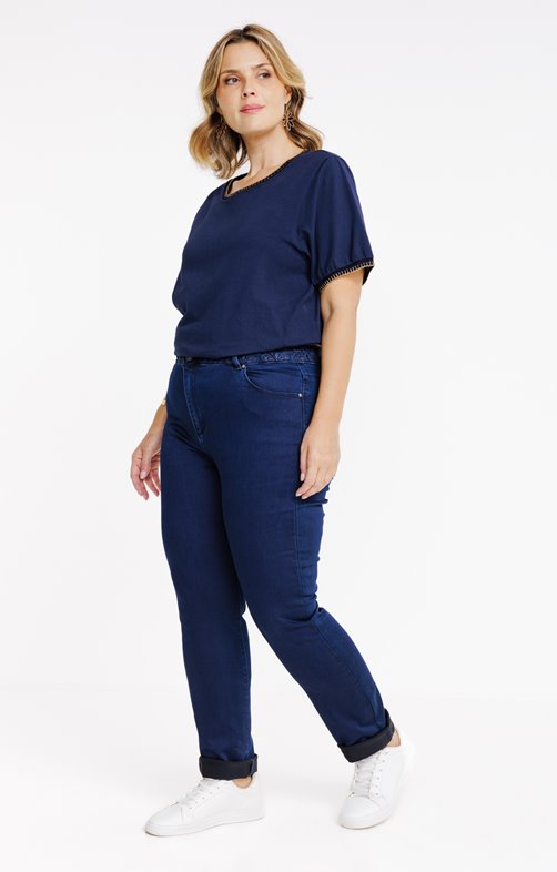 Pantalon droit ceinture brodée