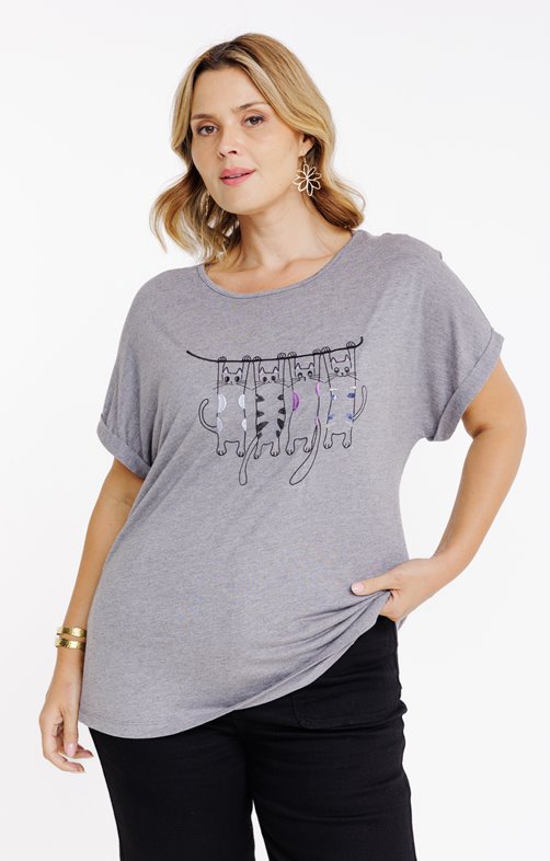 Tee-shirt imprimé placé chats